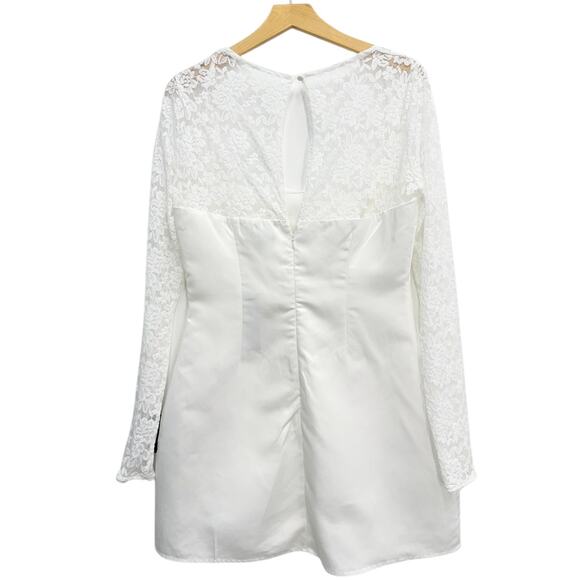 Lulus Prettiest Behavior White Satin Lace Long Sleeve Mini Dress size Large NWT - Picture 5 of 6
